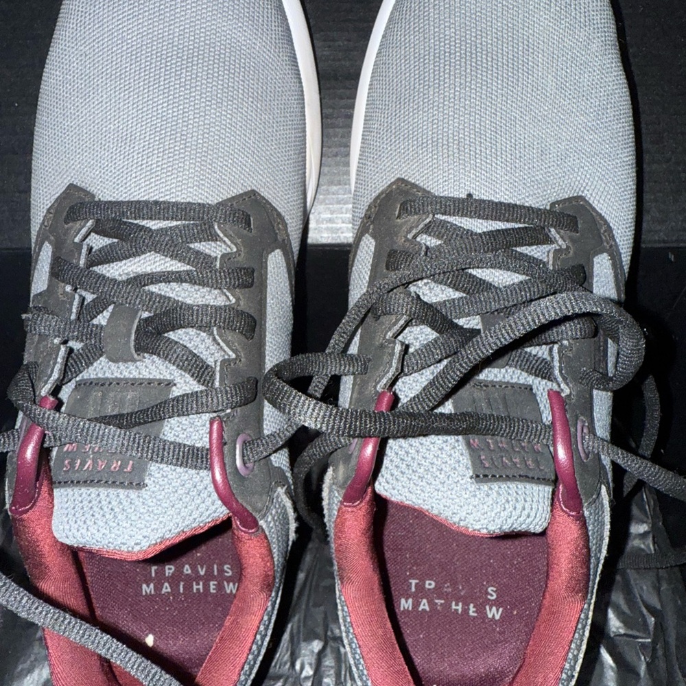 Travis Mathew Gray and Burgundy Athletic Shoes